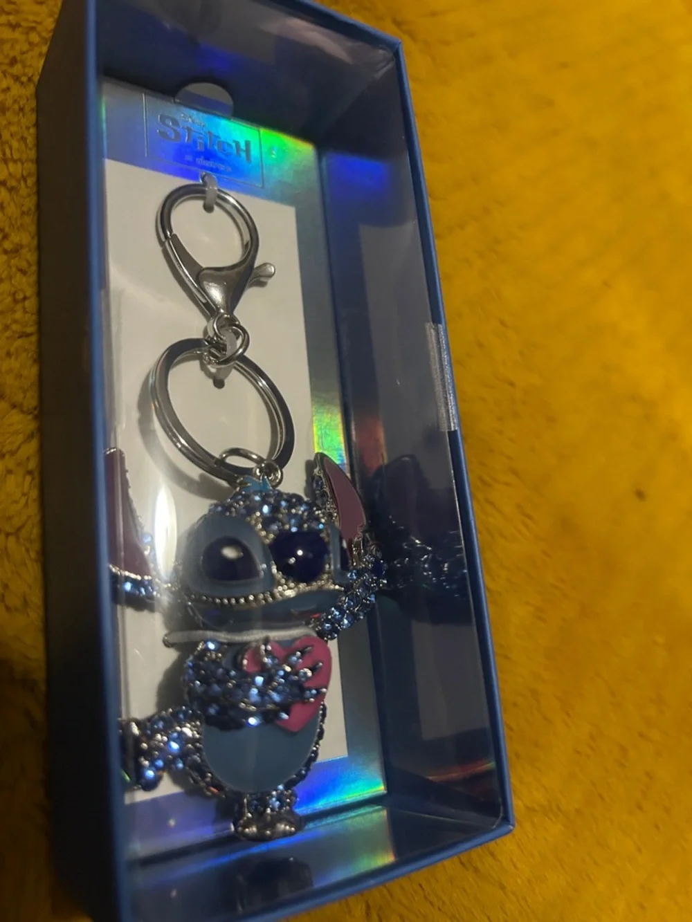 Disney Crystal Blue Stitch Keychain with Pink Accents - Picture 2 of 4